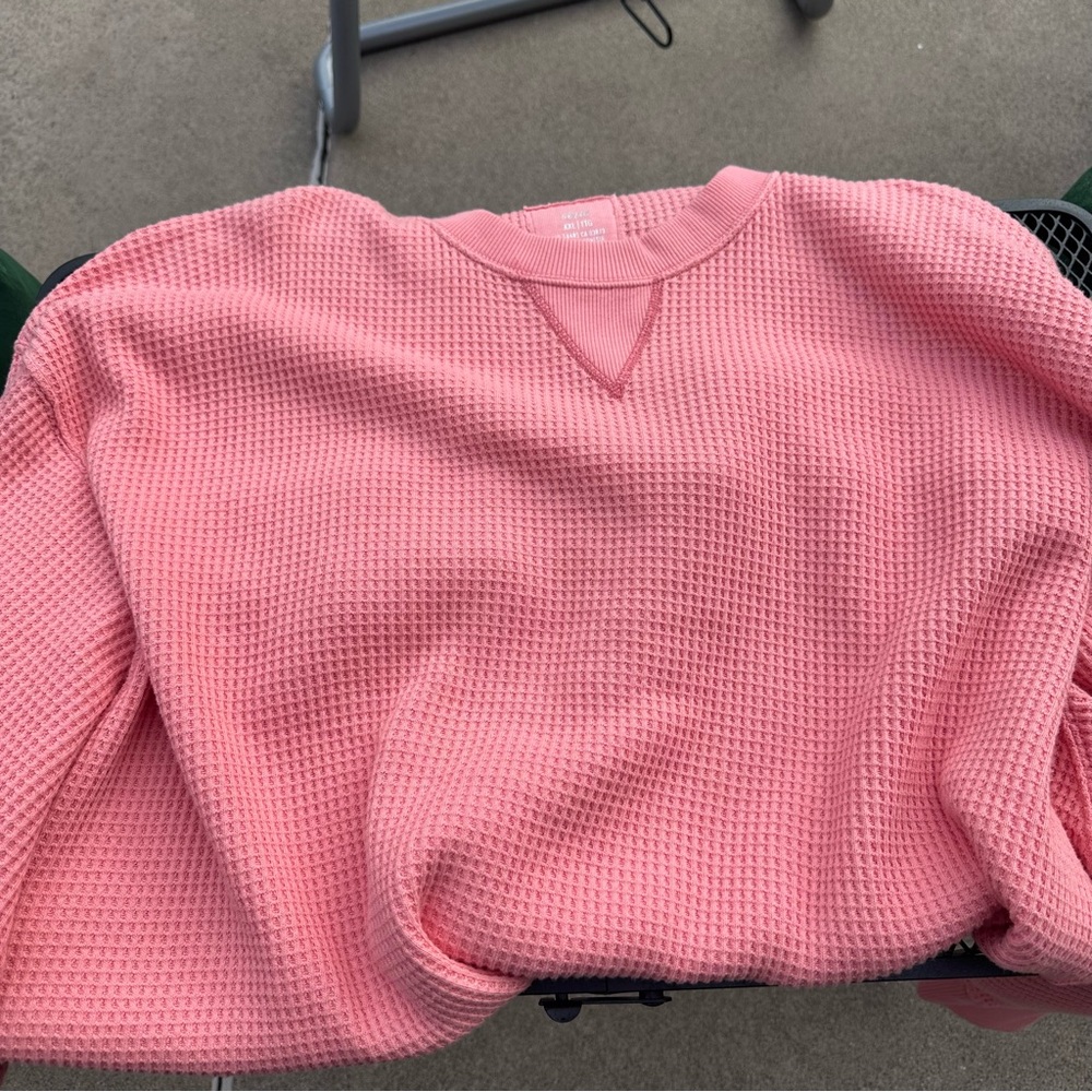 Aerie Pink Waffle Knit Thermal Top Long Sleeve Crewneck Relaxed Fit XXL - Picture 10 of 10